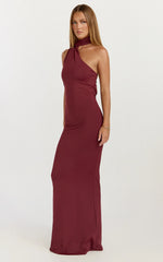 Seraphine Maxi Dress - Halter Neck Low Back Fit And Flare Dress in Wine