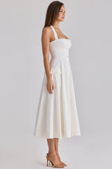 White Cotton Halter Neck Midi Dress