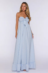 Picnic Perfect Look Strapless Gingham Maxi Dress Blue