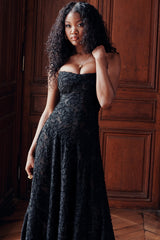 Black Floral Lace Back Maxi Dress