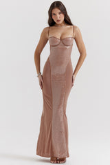 Cafe Au Lait Sequin Maxi Dress