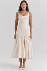 Vintage Cream Dropped Waist Midi Dress