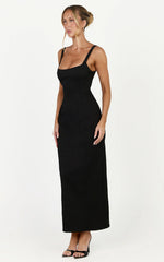 Celestine Midi Dress - Adjustable Strap Structured Dress in Black