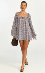 Brixton Mini Dress - Square Neck Smock Dress in Chocolate