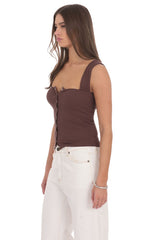 Ribbed Square Neck Top in Chocolate