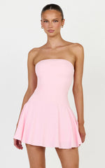Poppy Mini Dress - Contrast Skirt Strapless Dress in Pink