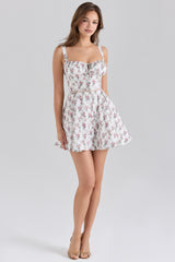 Cream Rose Print Stretch Cotton Mini Dress