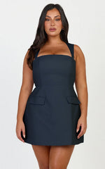Garrett Mini Dress - Square Neck Fit And Flare Dress in Navy
