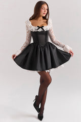 Black Lace Ruffle Mini Dress