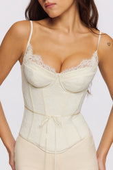 Ivory Lace Corset Top With Ribbon Waist Tie