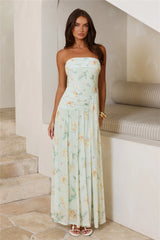 The Pretty Hour Mesh Strapless Maxi Dress Green