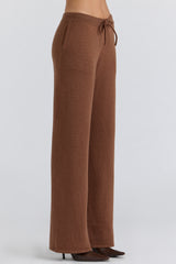 Tan Cashmere + Wool Wide Leg Trousers