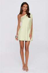 Pearl Radiance One Shoulder Satin Mini Dress Green