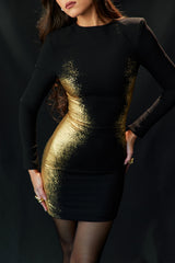Black & Gold Foil Print Mini Dress