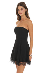 Strapless Dress with Lace-trim Hem in Black