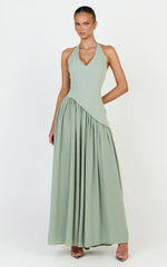 Calla Maxi Dress - Halter Neck Asymmetric Dropped Waist Dress in Sage