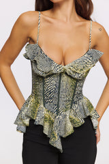 Animal Print Beaded Georgette Ruffled Corset Top