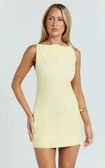 Winona Mini Dress - Boat Neck Smock Dress in Lemon