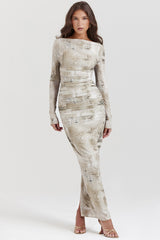Pale Sage Print Maxi Dress
