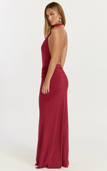 Lizzy Maxi Dress - Backless Ruched Bodycon Dress in Wine