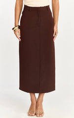 Alanna Midi Skirt - High Waisted Back Split Pencil Skirt in Chocolate