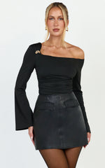 Sophia Top - Long Sleeve Asymmetrical Neckline Top in Black
