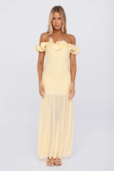 Standout Moment Mesh Off Shoulder Maxi Dress Butter