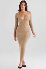 Camel Fuzzy Maxi Dress