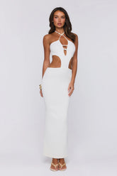 Beachside In Cabo Knit Halter Maxi Dress White