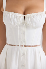 White Cotton Button Front Midi Dress