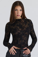 Black Lace Long Sleeve Corset Top