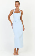 Sandy Maxi Dress - Sweetheart Neckline Halter Dress in Light Blue