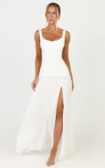 Coco Maxi Dress - Corset Bodice Fit And Flare Dress in White