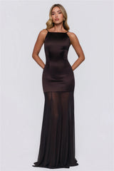 Elevated Vibes Satin Maxi Dress Chocolate
