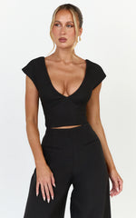 Lilo Top - V Neck Cap Sleeve Top in Black