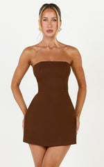 Dessa Mini Dress - A Line Strapless Dress in Chocolate