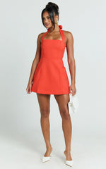 Dante Mini Dress - Halter Neck Tie Tulip Skirt Dress in Orange