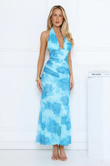 Summer Breeze Glow Halter Maxi Dress Blue
