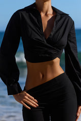 Black Long Sleeve Cropped Cotton Shirt