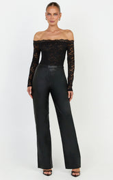 Isabelle Bodysuit - Off Shoulder Long Sleeve Lace Bodysuit in Black