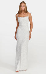 Nina Maxi Dress - Backless Sequin Embellished Beaded Dress in White