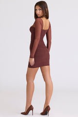 Mocha Mesh Long Sleeve Mini Dress