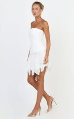 Selani Mini Dress - Strapless Bodice Ruffle Hem Dress in White