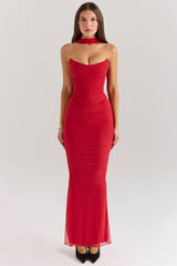 Holly Red Strapless Corset Top With Detachable Neck Scarf