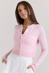 Pink Cropped Wool Cardigan