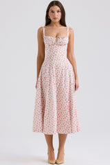 White Rosebud Print Cotton Bustier Sundress