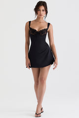 Black Satin And Lace Mini Dress