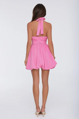 Main Girl Energy Halter Bubble Mini Dress Pink