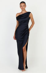 Laurie Maxi Dress - One Shoulder Ruched Dress in Navy