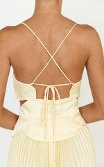 Shay Maxi Dress - Sweetheart Cut Out Pleated Dress in Lemon
